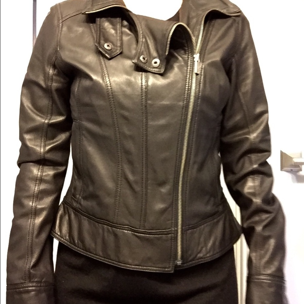 KORS Michael Kors Black Leather Moto Jacket Size 8